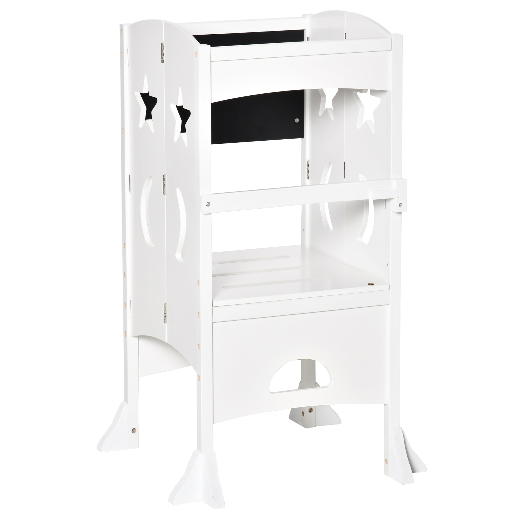 Kids Step Stool Toddler Kitchen Stool with Blackboard Lockable Handrail for Kids Kitchen Counter White