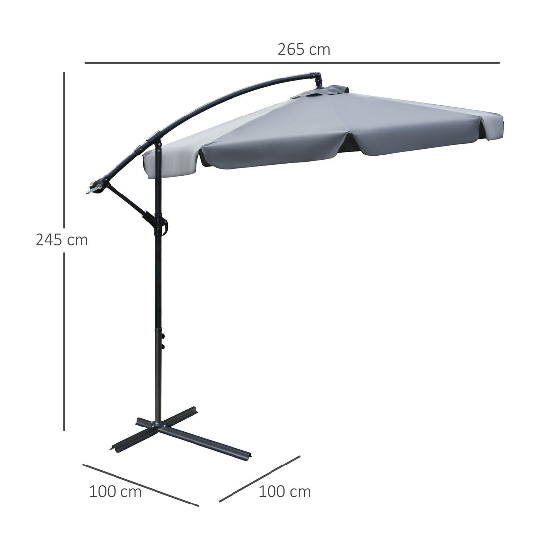 2.7m Garden Banana Parasol Cantilever Umbrella with Crank Handle and Cross Base for Outdoor, Hanging Sun Shade, Dark Grey