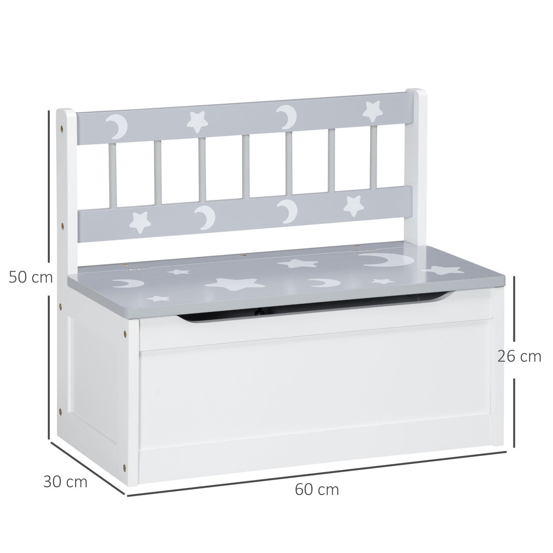 2 In 1 Kids Storage Bench, Toy Box w/ Safety Rod - Grey