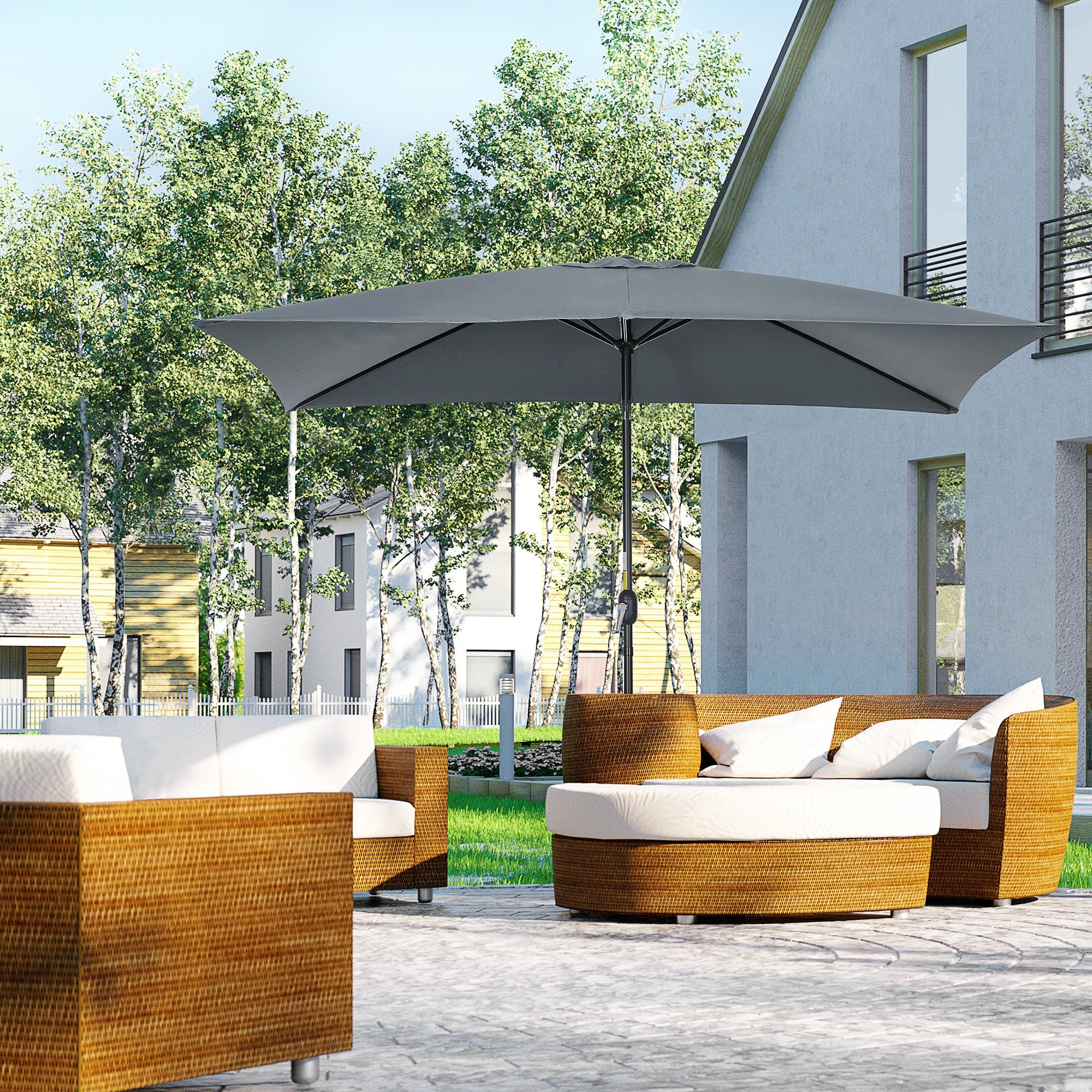 3x2m Patio Parasol Garden Umbrellas Canopy with Aluminum Tilt Crank Rectangular Sun Shade Steel, Dark Grey