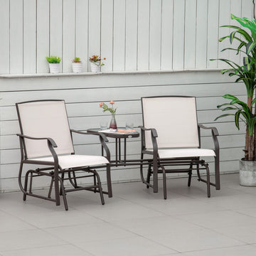 Gliding Jack and Jill Seat, with Glass-Top Table - Brown/Beige