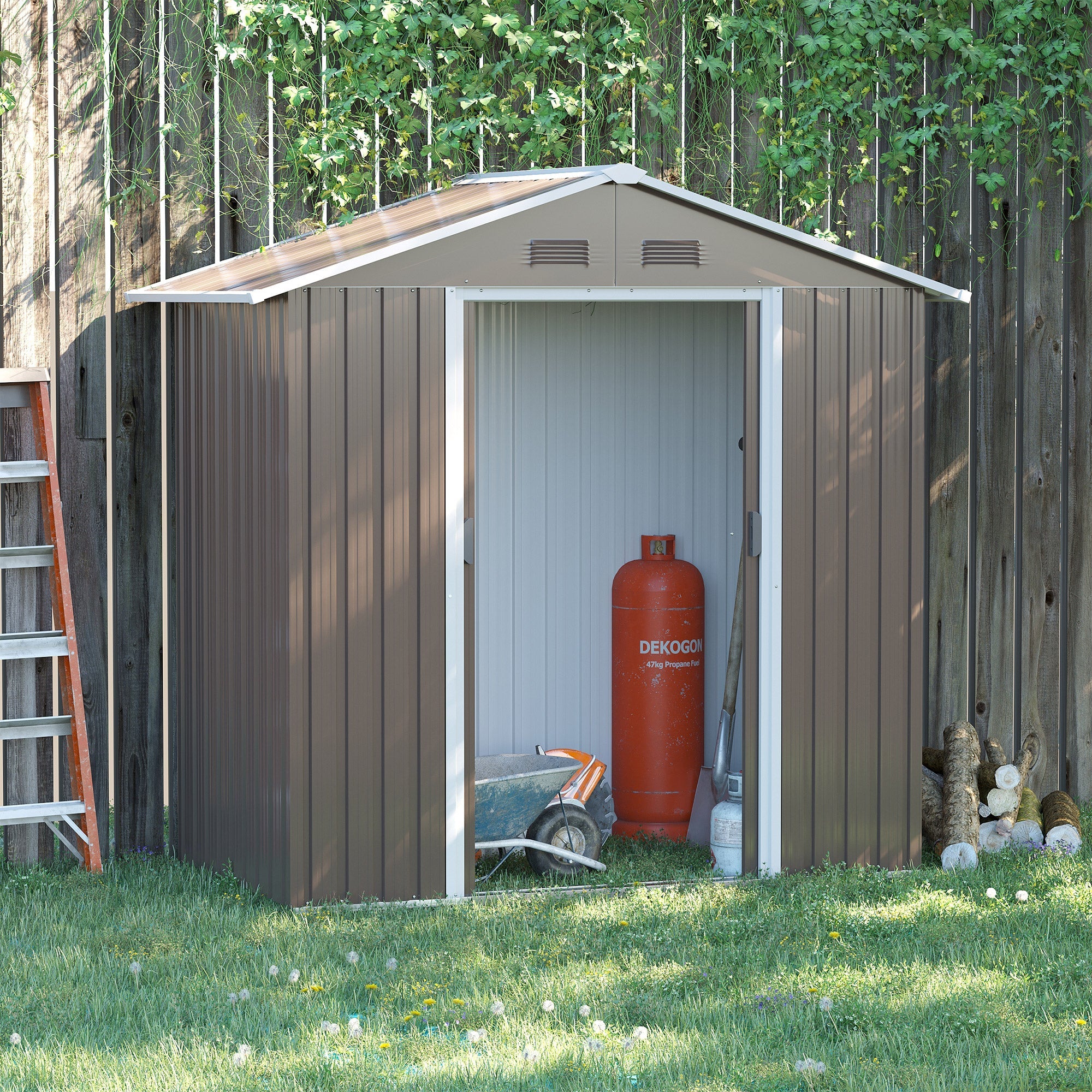 6.5ft x 3.5ft Metal Garden Storage Shed for Outdoor Tool Storage with Double Sliding Doors and 4 Vents, Grey