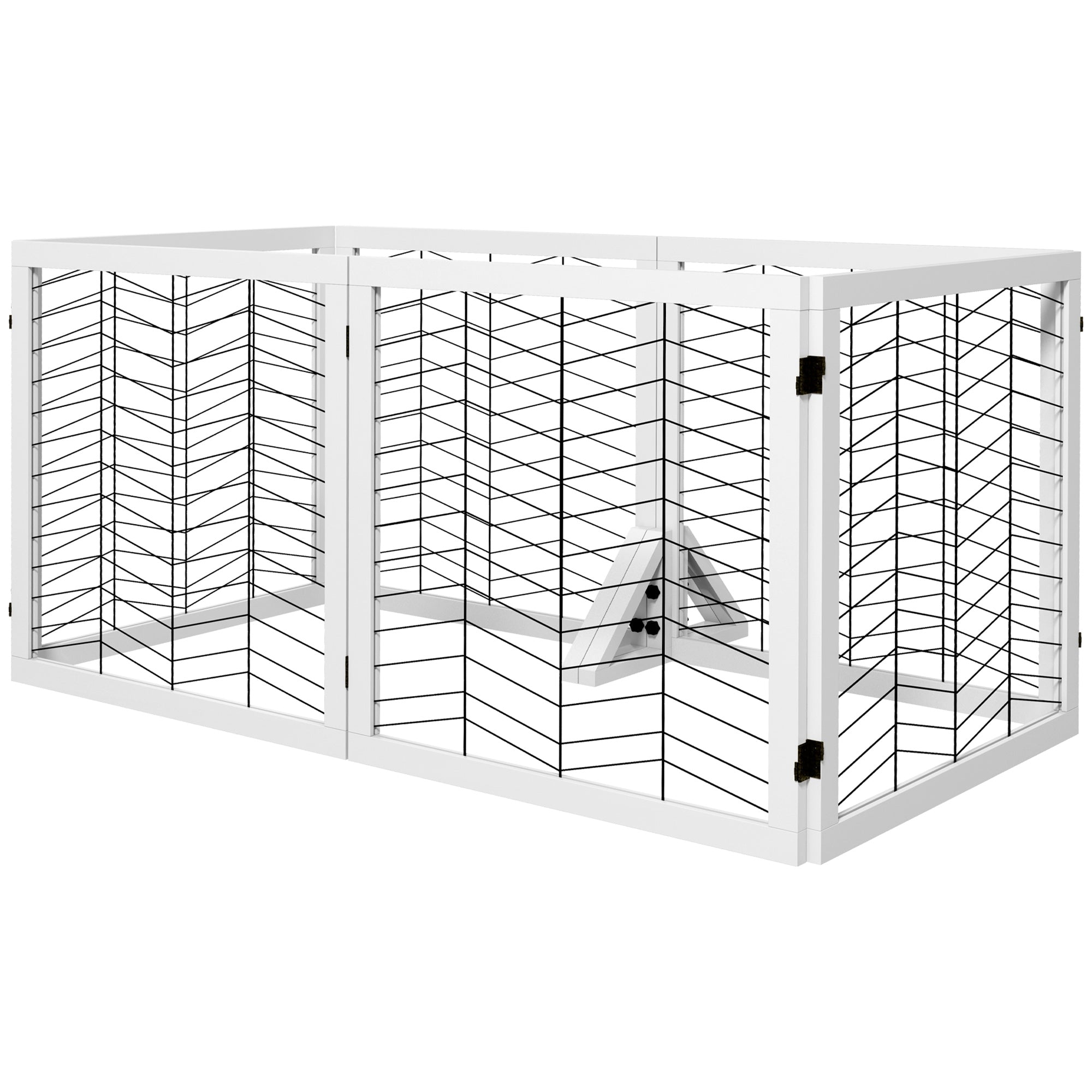 6 Panels Pet Gate, Wooden Foldable Dog Barrier w/ Two Support Feet, for Small, Medium Dogs - White