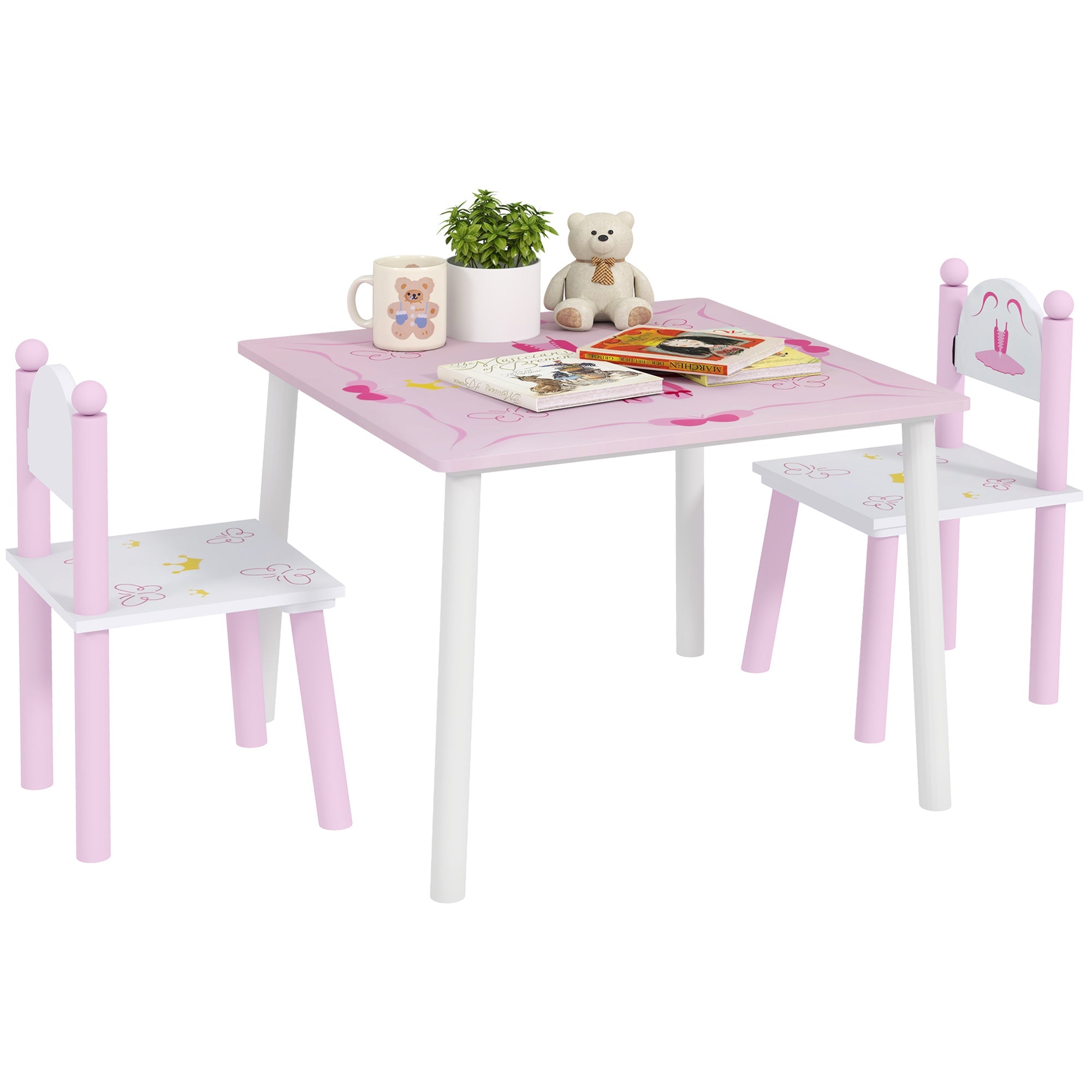 Princess-Designed Kids Table and Chairs Set for Activity, Art, Drawing, Toddler Table and Chairs Set for Playroom