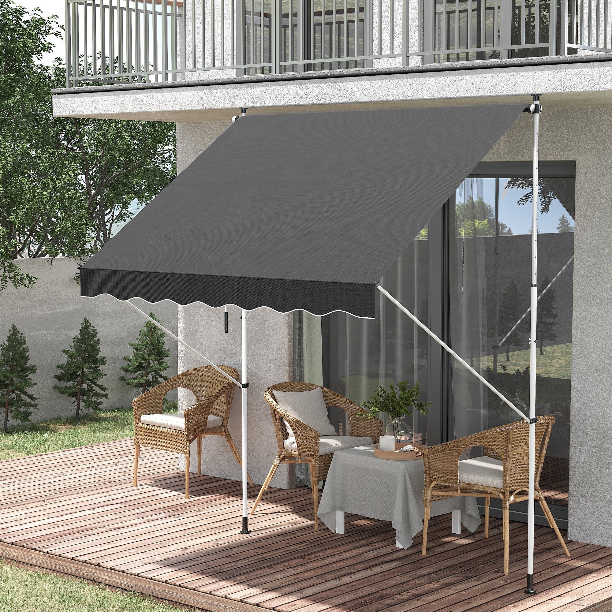 Balcony 2 x 1.5m Manual Adjustable Awning DIY Patio Clamp Awning Canopy Retractable Shade Shelter Easy to Move for Balcony, Grey