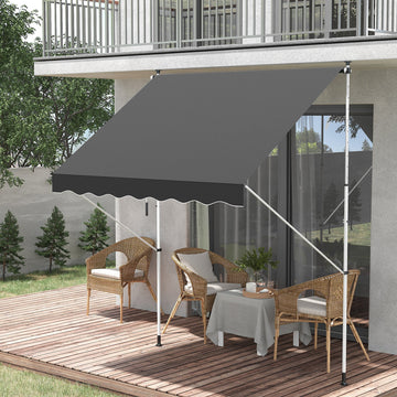 Balcony 2 x 1.5m Manual Adjustable Awning DIY Patio Clamp Awning Canopy Retractable Shade Shelter Easy to Move for Balcony, Grey