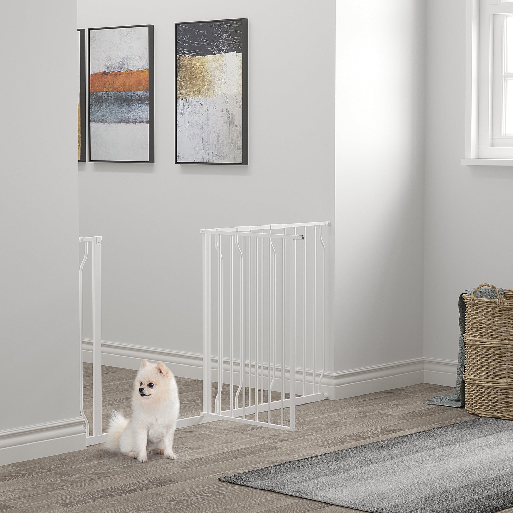 Extra Wide Dog Safety Gate, with Door Pressure, for Doorways, Hallways, Staircases - White