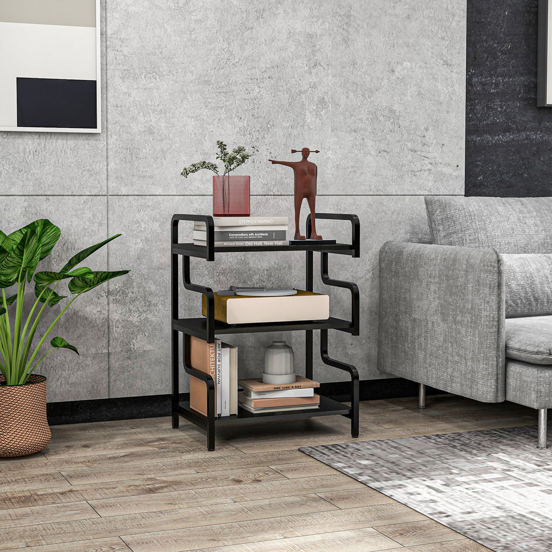 3-Tier Printer Stand with Storage Shelves, Printer Table, 55 x 40 x 77cm Printer Shelf for Home Office, Study, Black