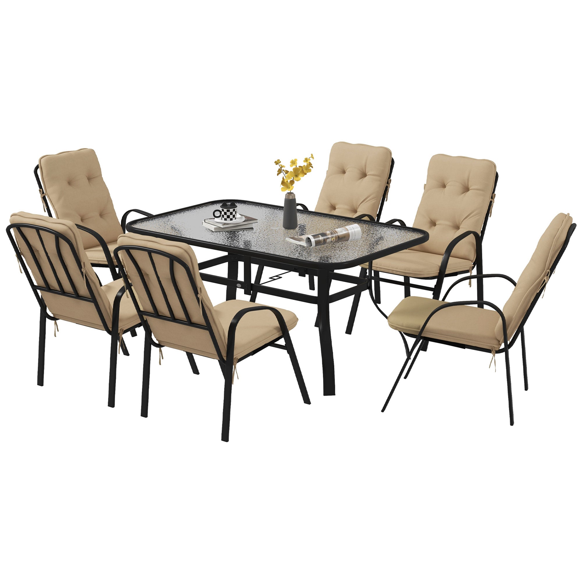 Seven-Piece Garden Dining Set with Cushions - Beige