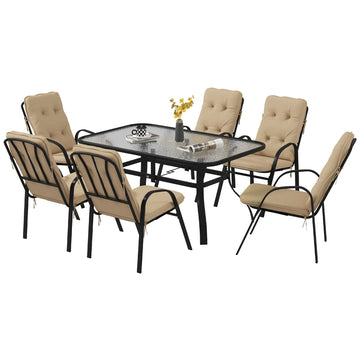 Seven-Piece Garden Dining Set with Cushions - Beige