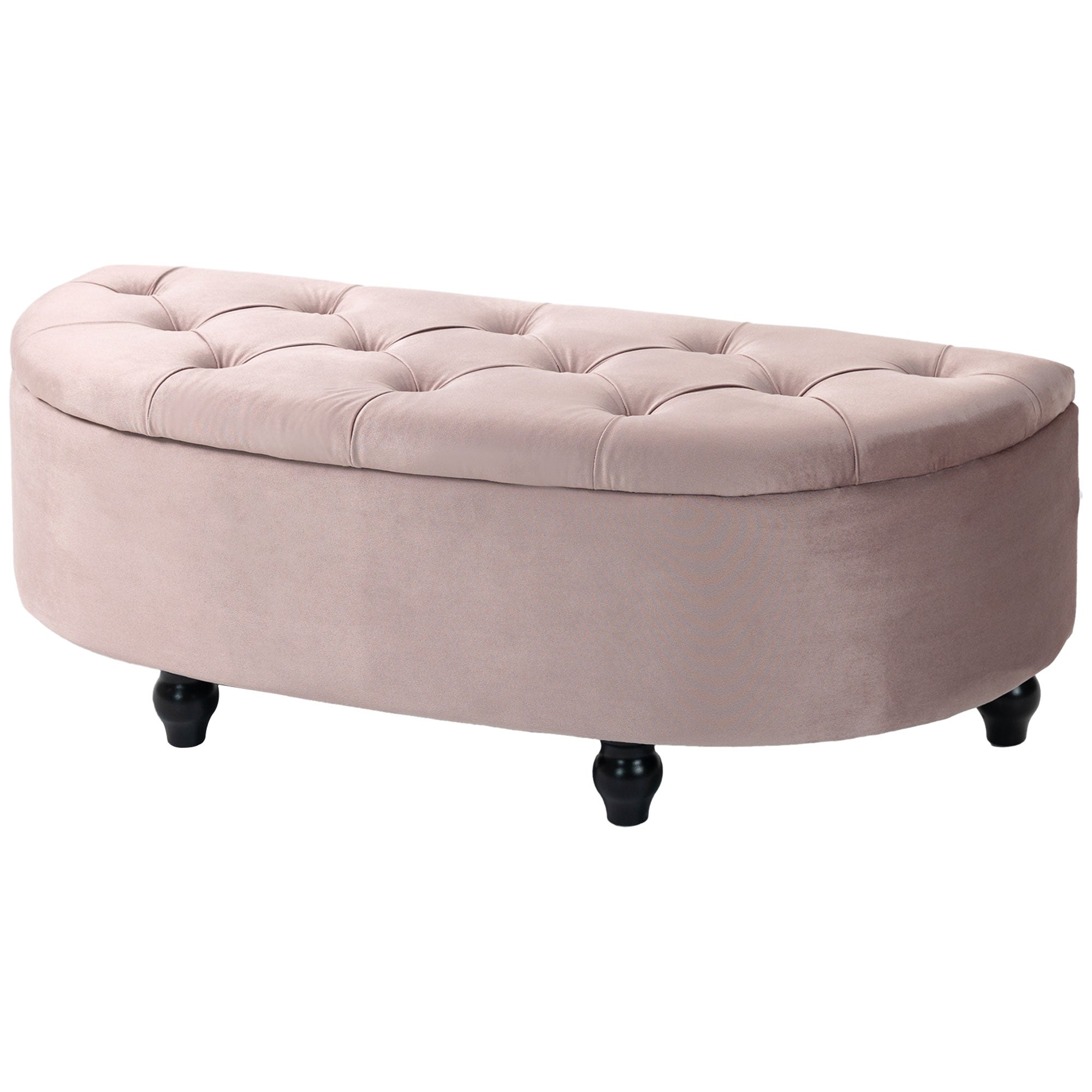 Semi-Circle Ottoman Storage Bench, Bed End Bench, Tufted Upholstered Window Seat Footrest Stool with Rubberwood Legs for Bedroom & Entryway, 120 x 46 x 42 cm, Pink