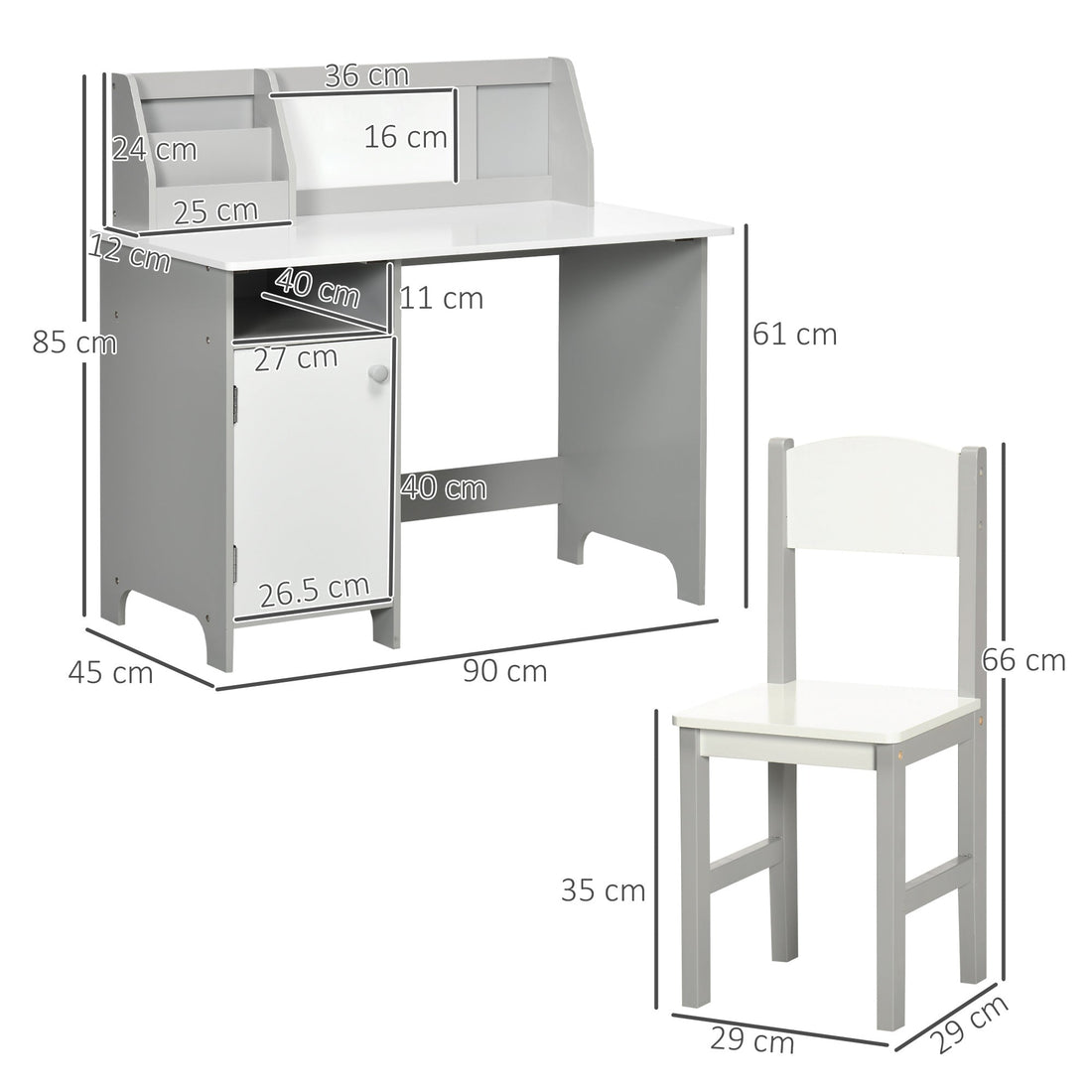 Kids Table and Chair Set w/ Whiteboard - Grey