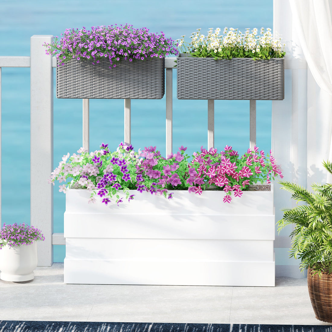 Set of Two Rattan-Effect Planters - Grey