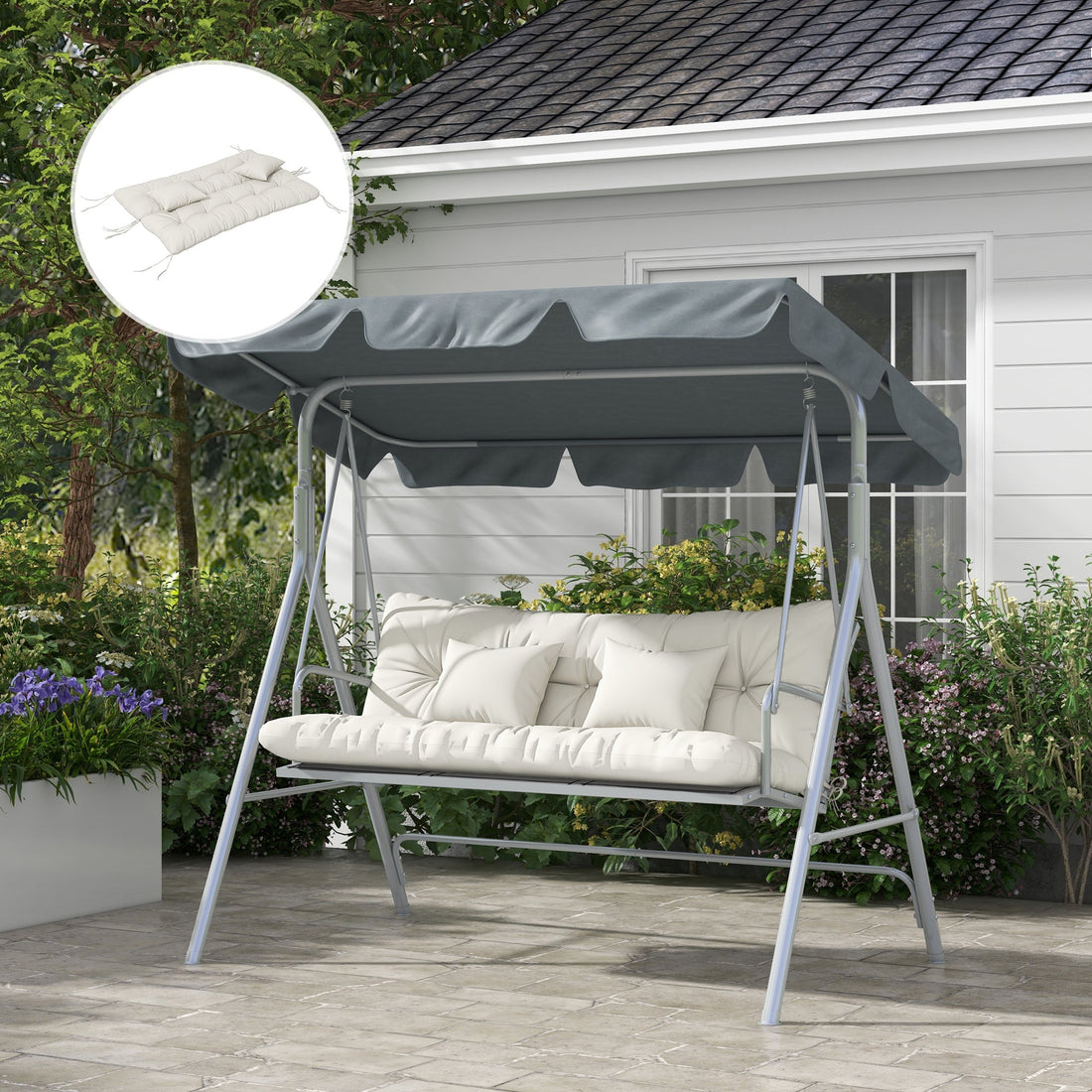 Back and Seat Cushion Replacement with 2 Pillows, Patio Chair Cushions Set with Ties, White