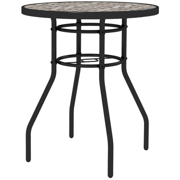 Φ60 Garden Table, with Glass Printed Tabletop - Brown