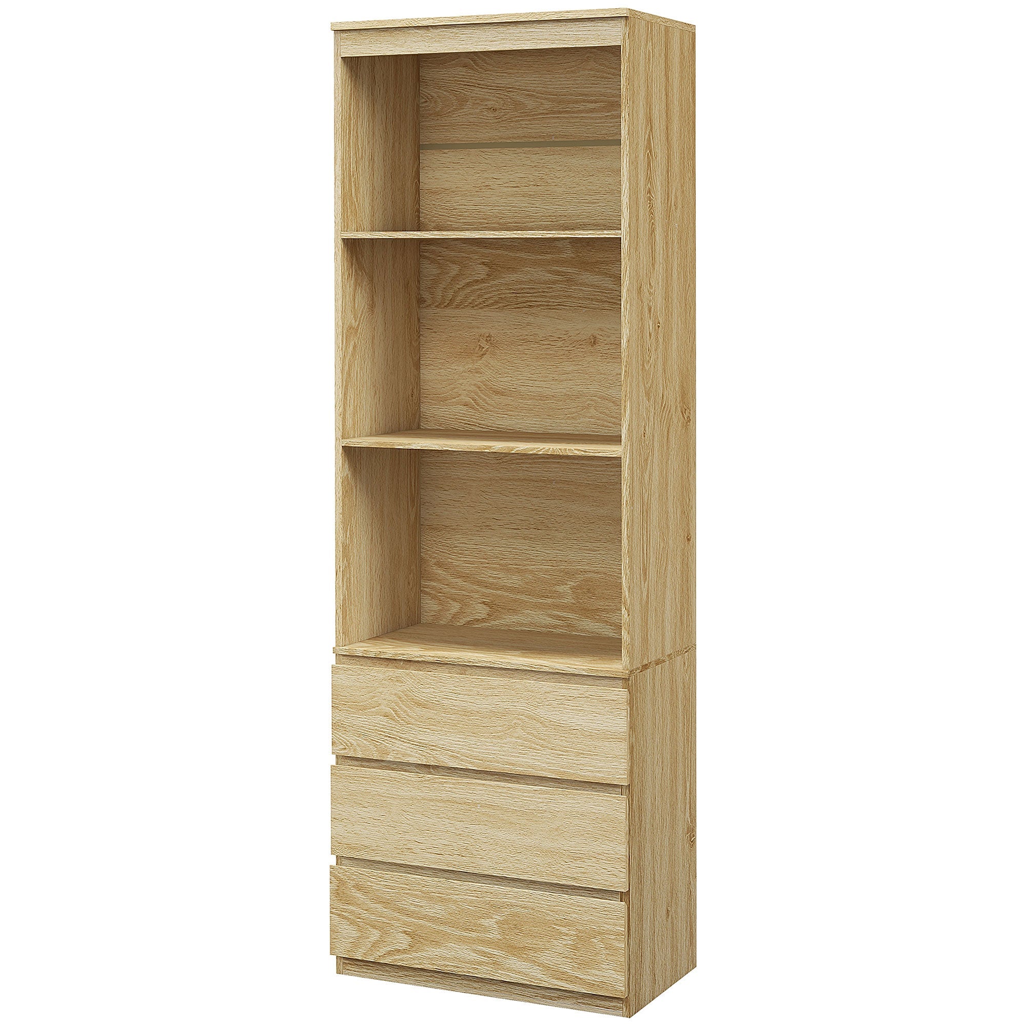 180cm Tall Bookcase, with Shelves and Drawers - Wood Effect