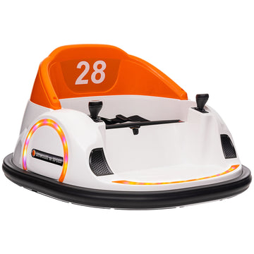 360° Rotation Kids Bumper Car, 12V Waltzer Car with Remote Control, Dual Joysticks, Music Lights, Orange