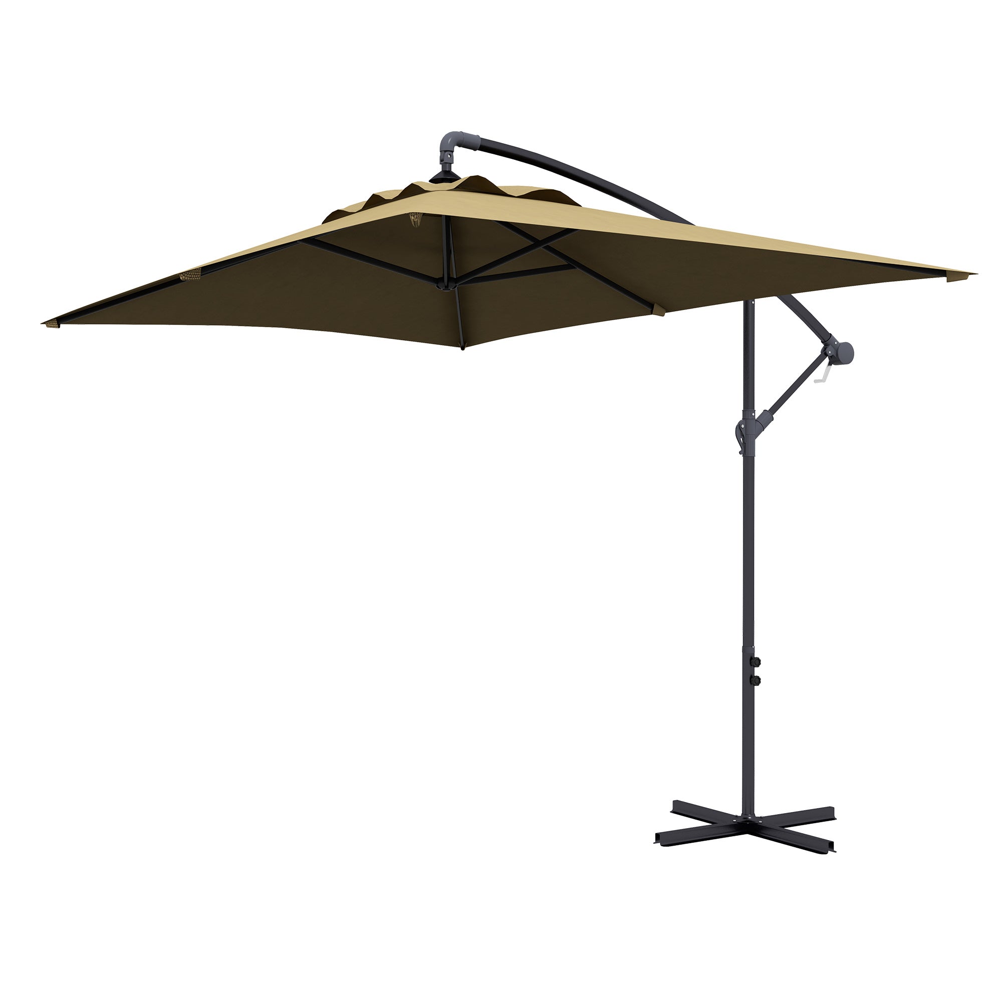 3m Square Canopy Cantilever Parasol, with Cross Base - Brown