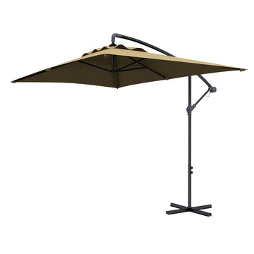 3m Square Canopy Cantilever Parasol, with Cross Base - Brown