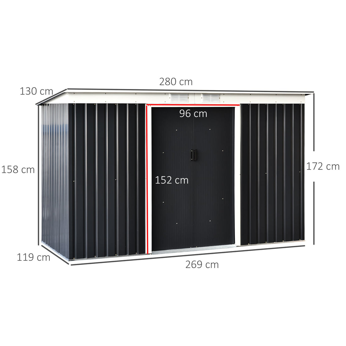 9ft x 4ft Metal Garden Shed, Outdoor Tool House with Foundation Kit, Ventilations and Double Doors, Dark Grey