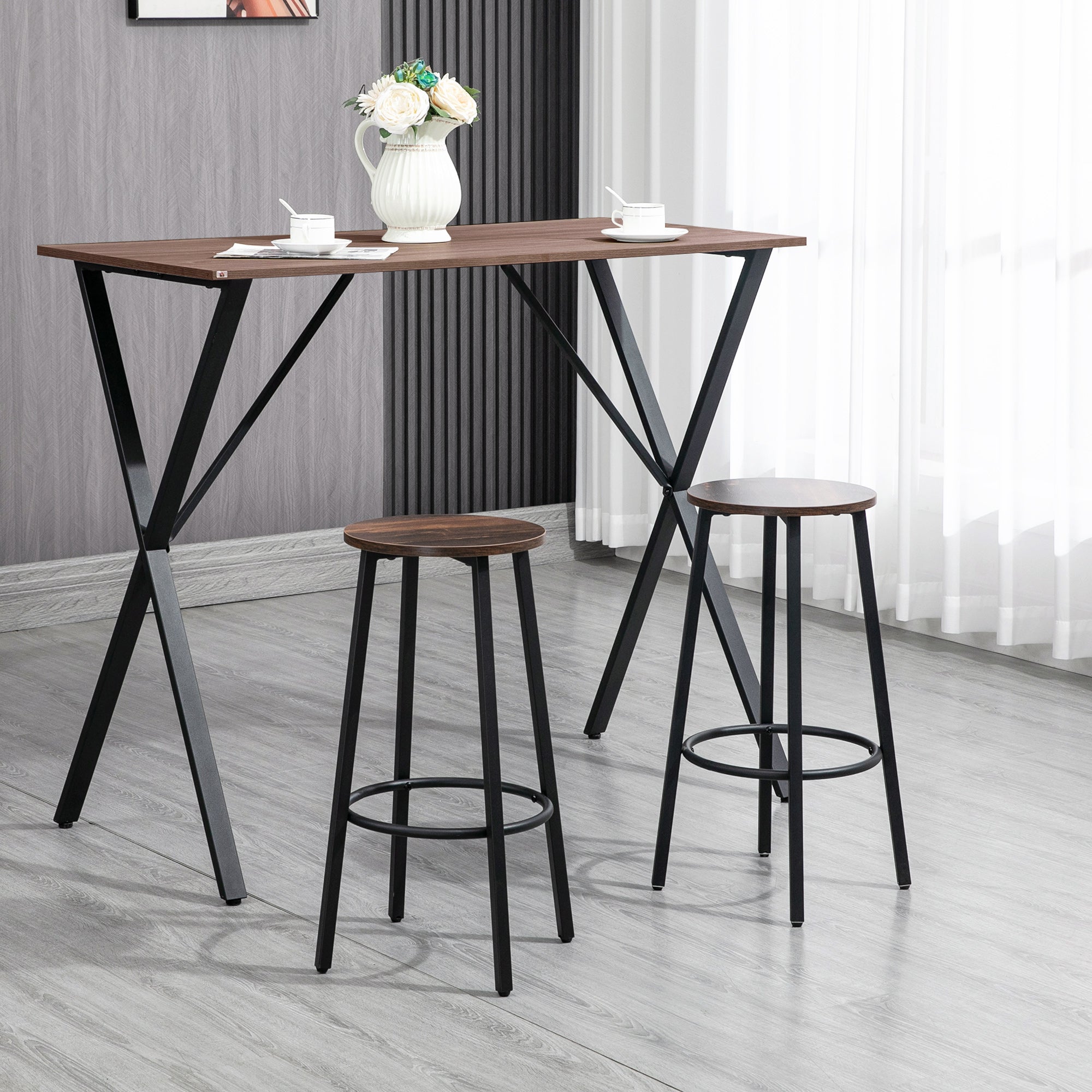 Bar Stools, Set of 2 Kitchen Breakfast Stools with Sturdy Steel Frame, Industrial Tall Bar Chairs, 65cm High Seat, Rustic Brown