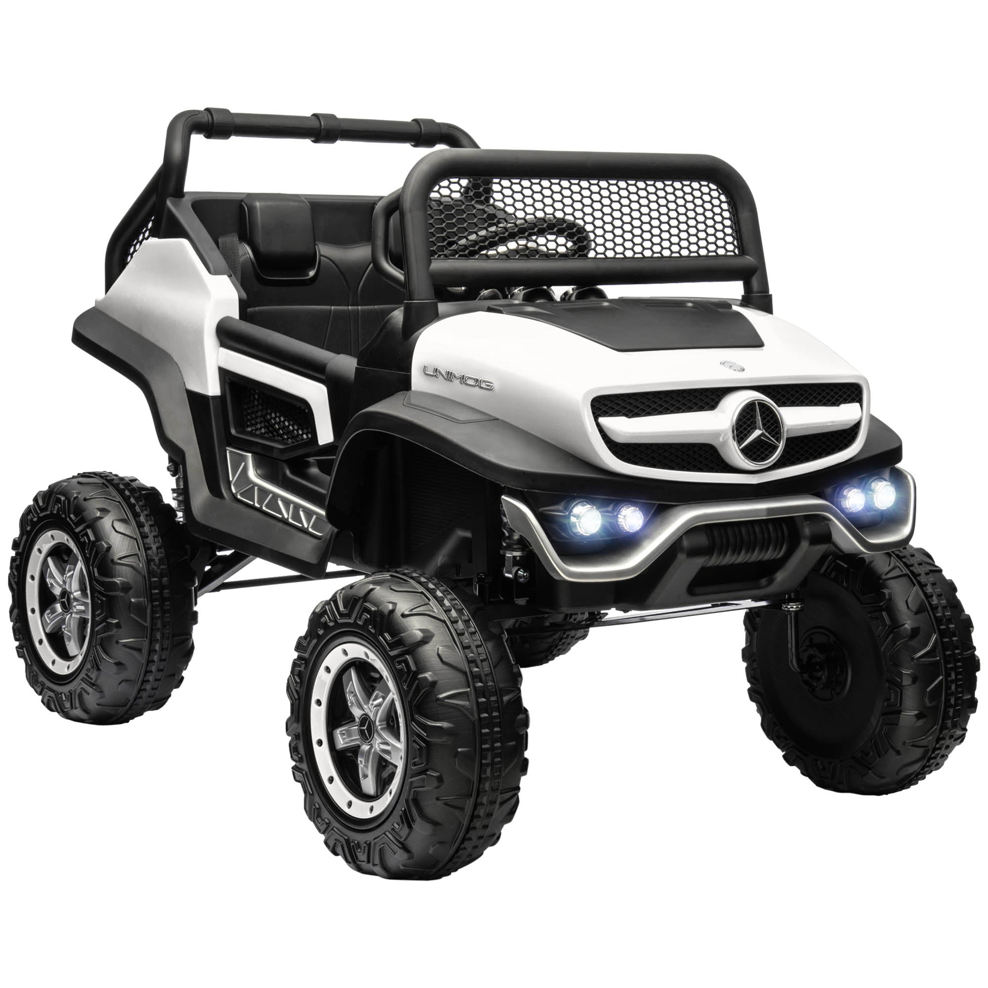 12V Licensed Mercedes-Benz Unimog, Kids Electric Ride on Car, with Remote Control, Horn, Light, MP3 - White