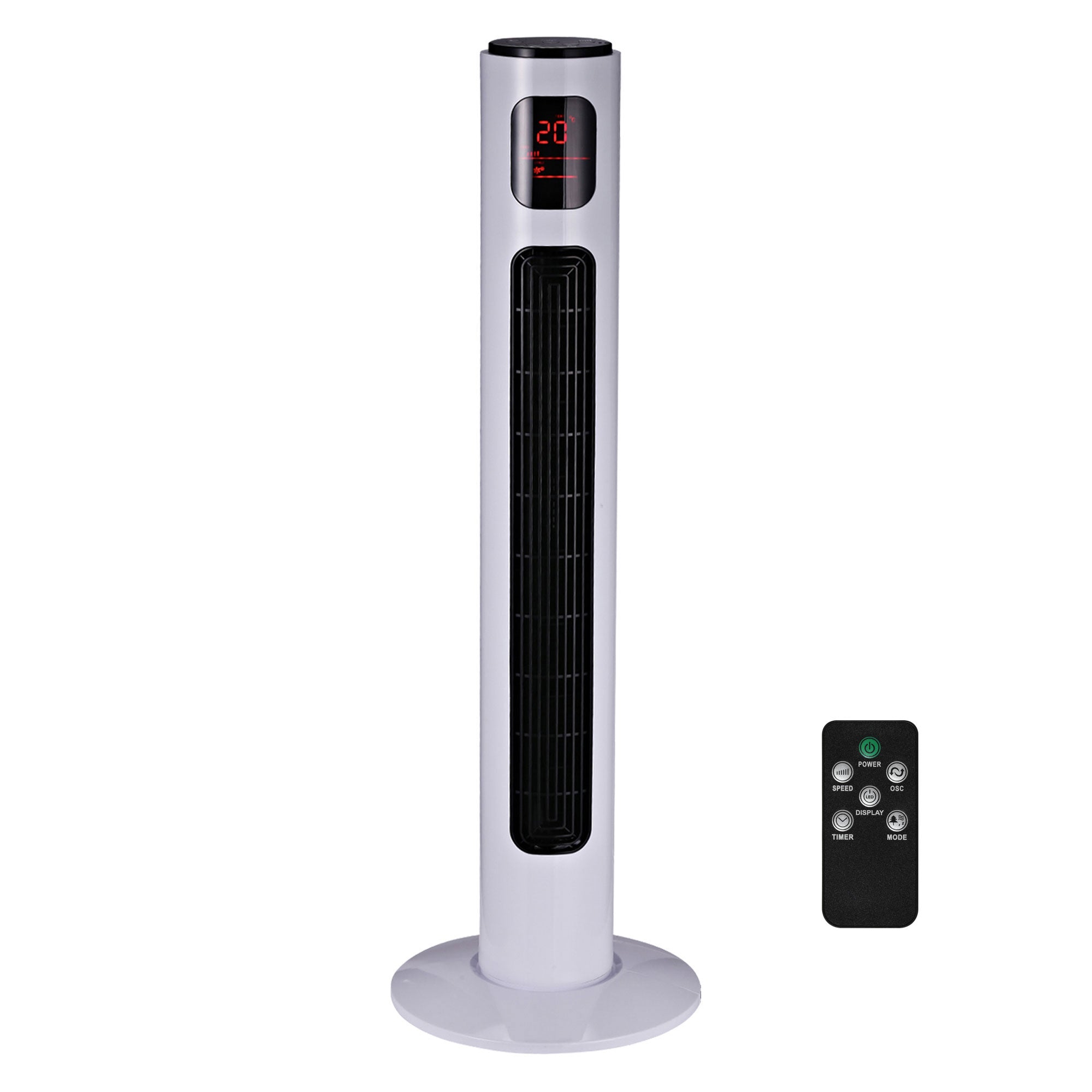 38'' Freestanding Tower Fan, 3 Speed 3 Mode, 12h Timer, 70 Degree Oscillation, LED Panel, 5M Remote Controller, White