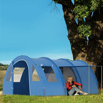 5-6 Man Camping Tent with 2 Room, Floor and Carry Bag - Blue