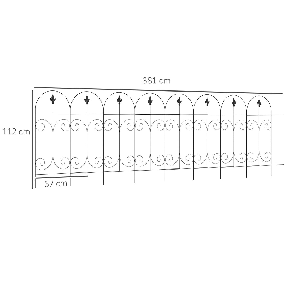 Decorative Garden Fencing, 8PCs 44in x 12.5ft Outdoor Picket Fence Panels, Rustproof Metal Wire Landscape Flower Bed Border Edging, Black
