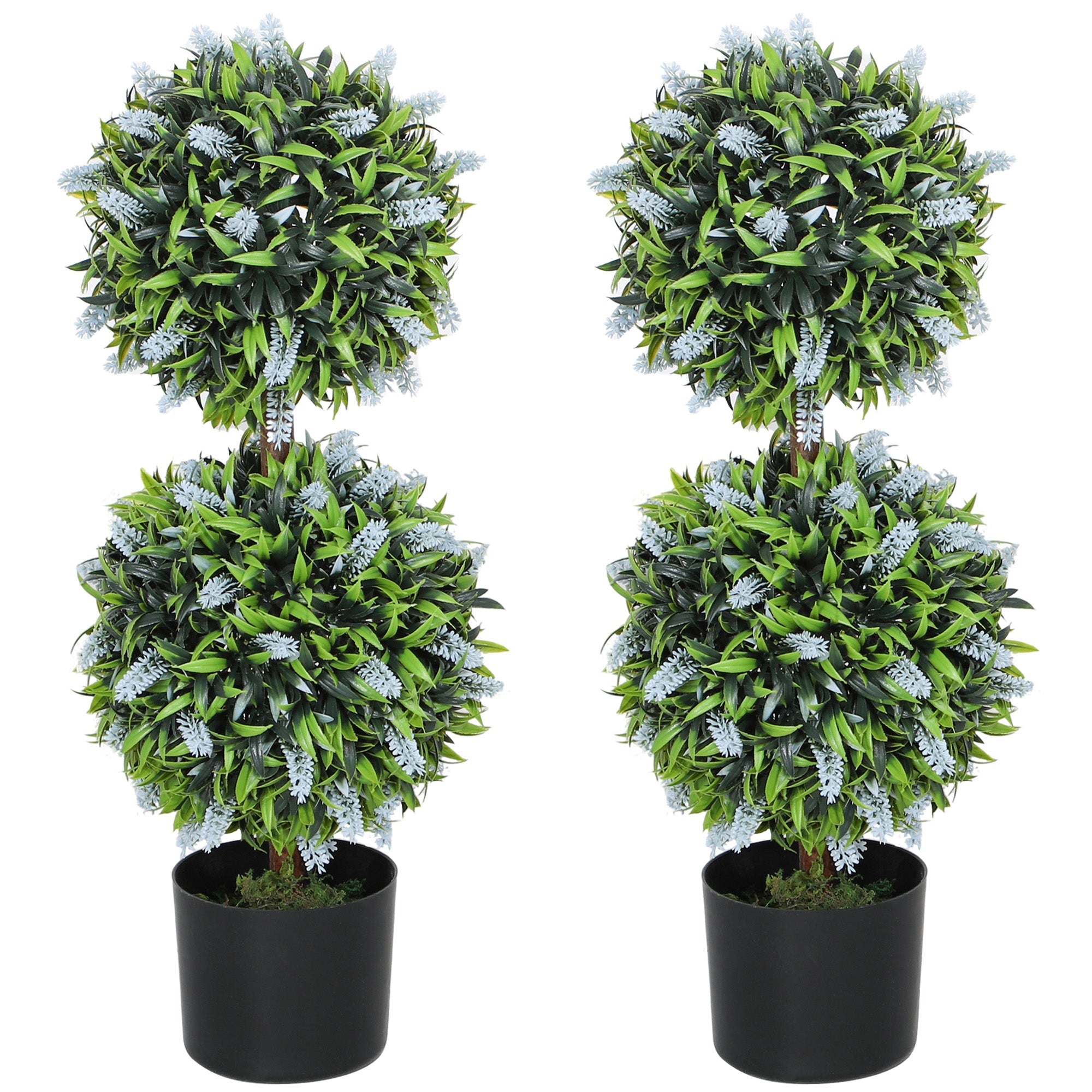 Set of 2 Decorative Artificial Plants Ball Trees with Lavender Flowers in Pot Fake Plants for Home Indoor Outdoor Decor, 70cm, Blue