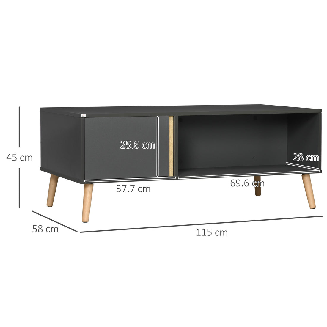 Coffee Table for Living Room, Modern Centre Table with Storage Compartments and Cabinets, Rectangular Side Table, 115x 58x 45cm, Grey