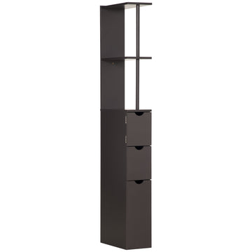 Tall Bathroom Cabinet, Freestanding Bathroom Storage Cabinet with 2-Tier Shelf and Drawers, Narrow Cupboard Storage Unit, Brown