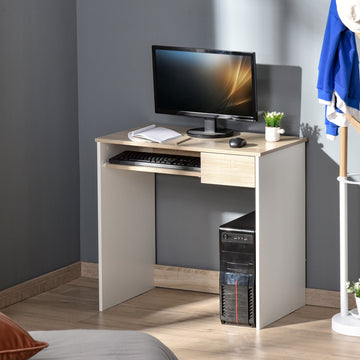 80cm Compact Computer Desk with Keyboard Tray, Home Office Desk with Drawer for Bedroom Study, Oak
