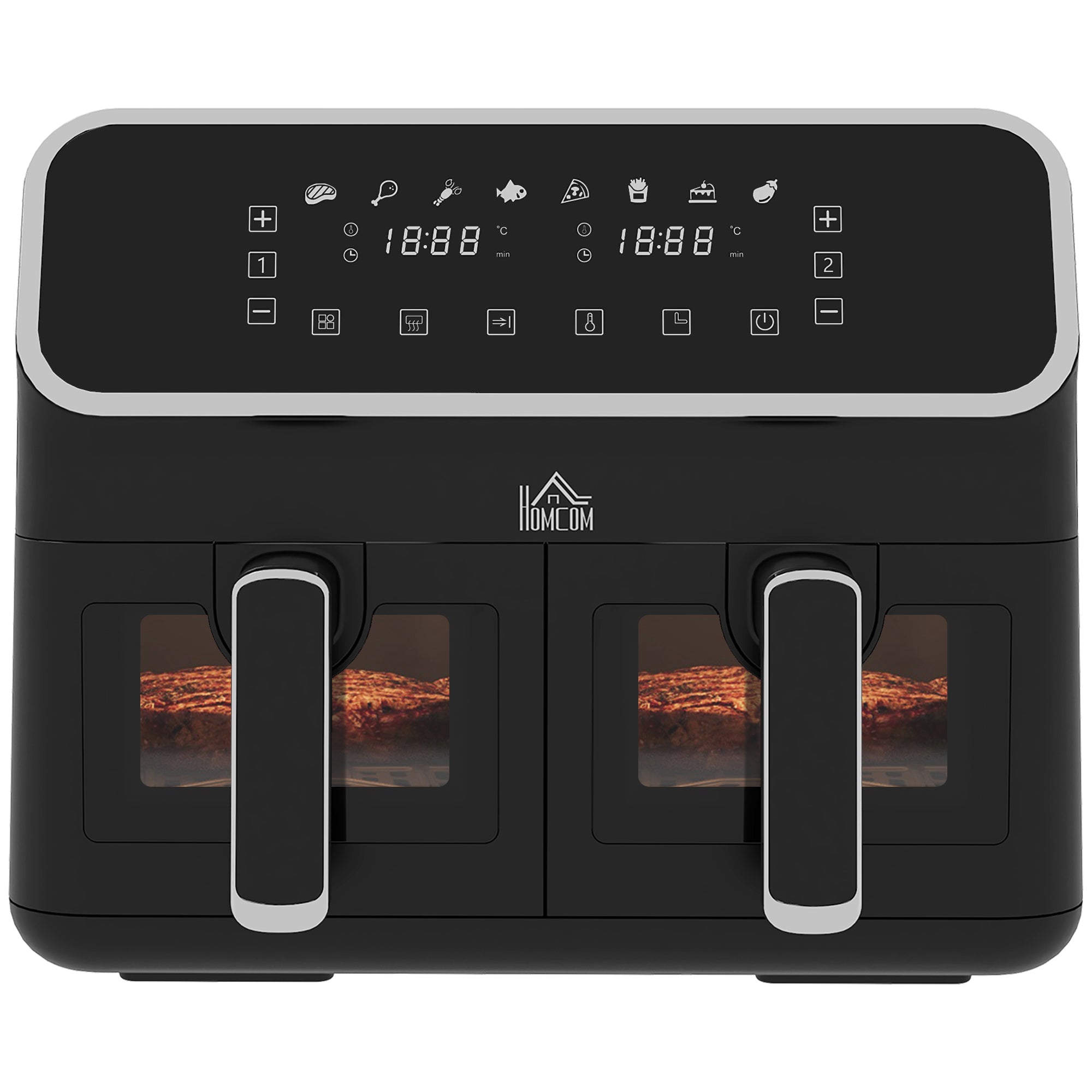 8L Dual Basket Air Fryer, 80-200℃, with Sync Function - Black/Silver