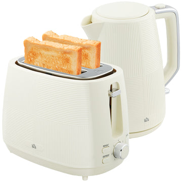 Kettle and Toaster Set, 1.7L 3000W Fast Boil Kettle & 2 Slice Toaster Kitchen Set with 7 Level Browning Controls, Defrost, Reheat, Boil-dry Protection, Cream White