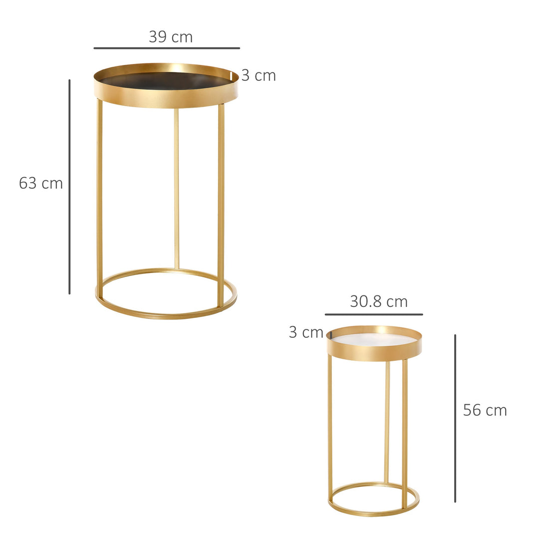 Nest of Tables, Round Coffee Table Set of 2, Nesting Tables with Embedded Tabletop and Metal Frame, Gold Side Table for Living Room, Bedroom