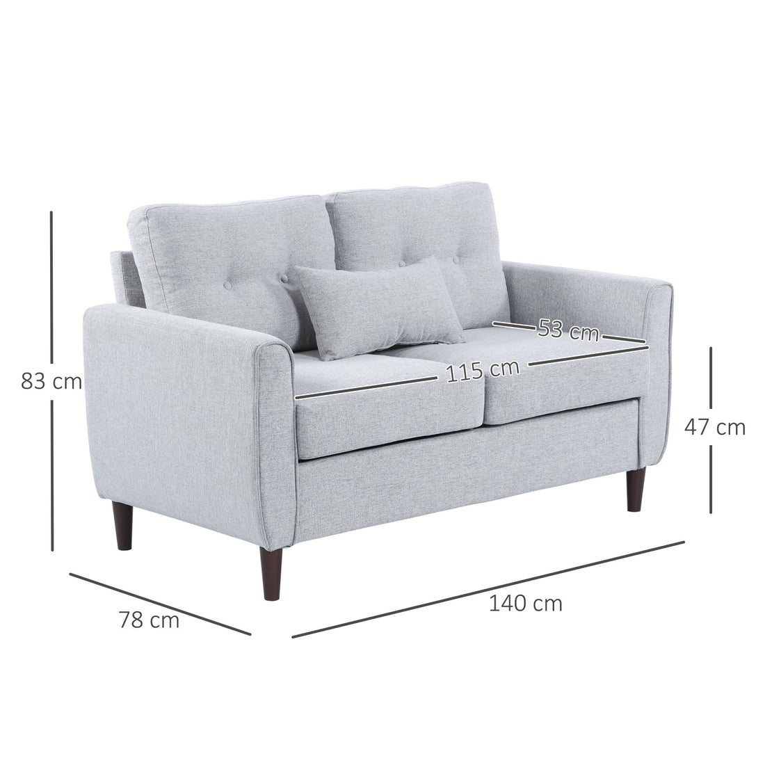 2 Seater Sofa Double Sofa Loveseat Fabric Wooden Legs Tufted Design for Living Room, Dining Room, Office, Light Grey
