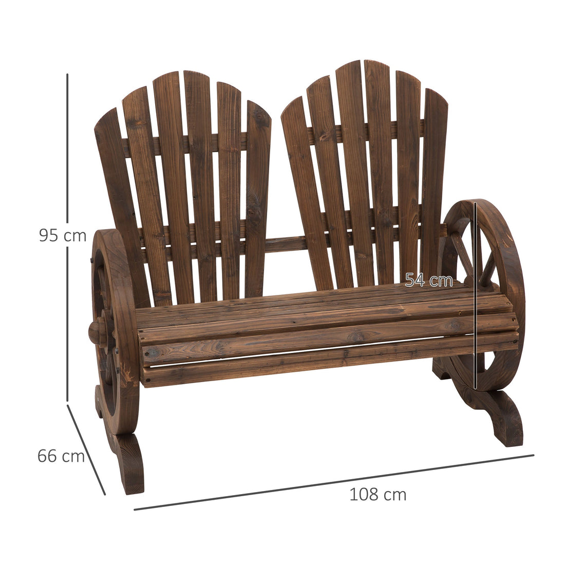 Fir Logs Love Seats with Wheel-Shaped Armrests, Large Load-Bearing Chair, Natural Wood Grain