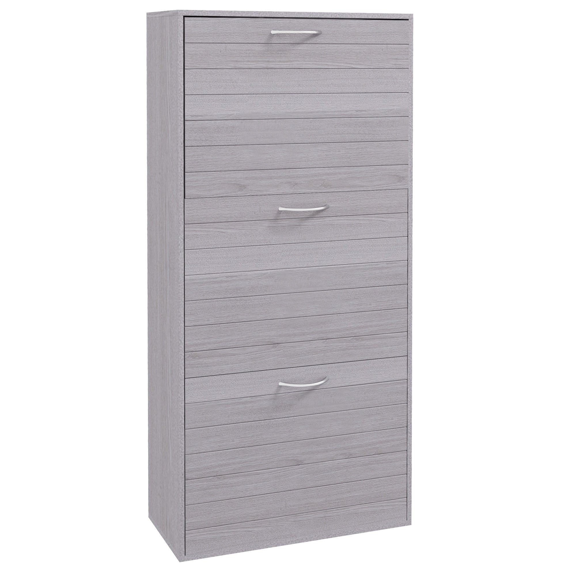 12-Shoe Flip Drawer Storage Cabinet - Grey Wood-Effect