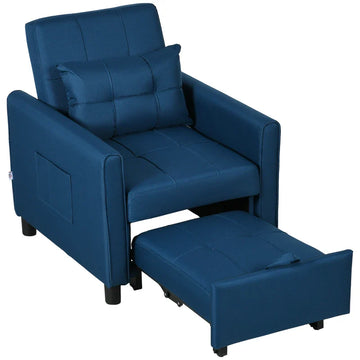 Linen-Look Single Chair Bed - Blue