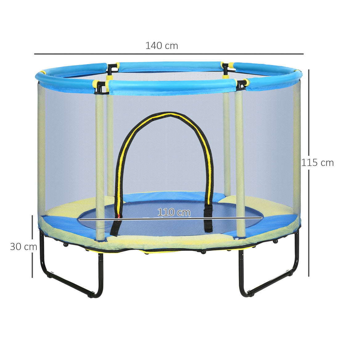 55" Kids Trampoline, Bungee Gym, with Safety Net, for Ages 3-10 Years - Blue