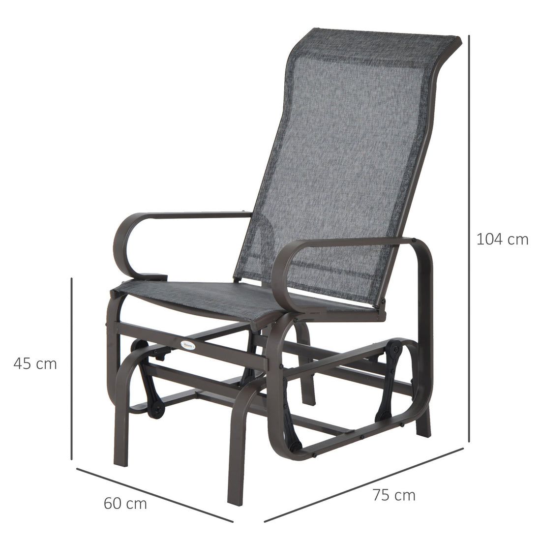Outdoor Gliding Rocking Chair with Sturdy Metal Frame Garden Comfortable Swing Chair, Grey & Brown