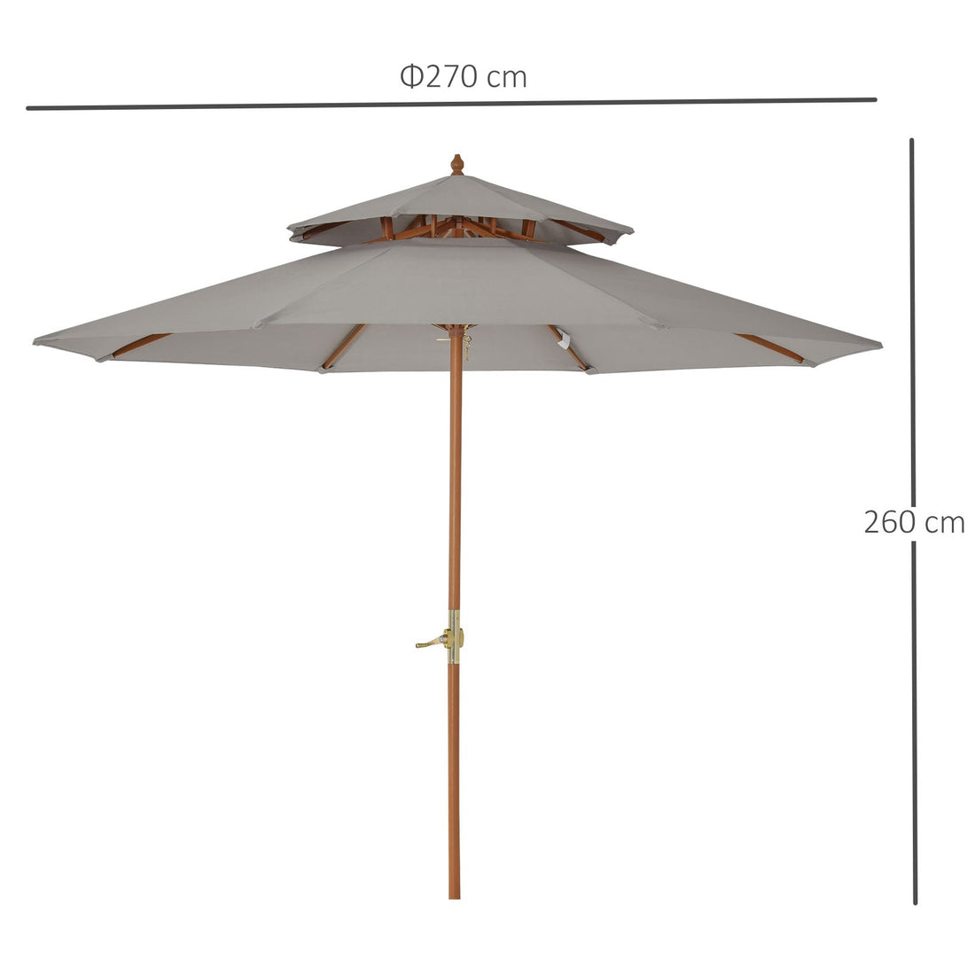 2.7m Elegant Wooden Frame Parasol Umbrella - Grey