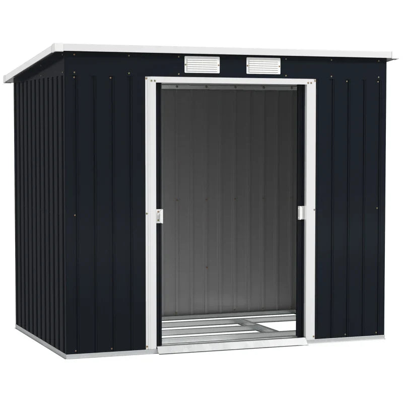 7 x 4ft Galvanised Steel Garden Shed, with Foundation Kit - Dark Grey