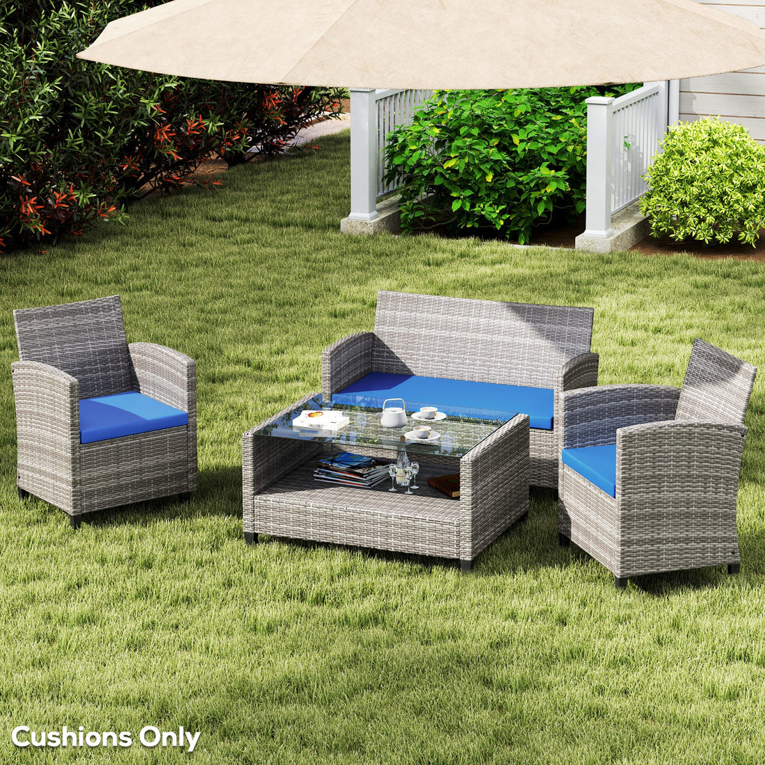 Outdoor Seat Cushion Pads for Rattan Furniture, 3 PCs Garden Furniture Cushions, Sky Blue