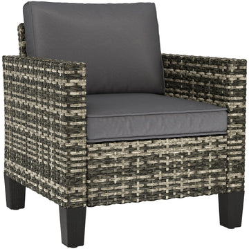 Single Rattan Armchair, with Cushions - Light Grey