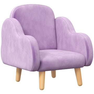 Kids Armchair Toddler Sofa Children Chair with Arm Rest, Wooden Frame, Velvet, PP Legs, Cloud Shape, for Ages 1.5-3 Years - Purple
