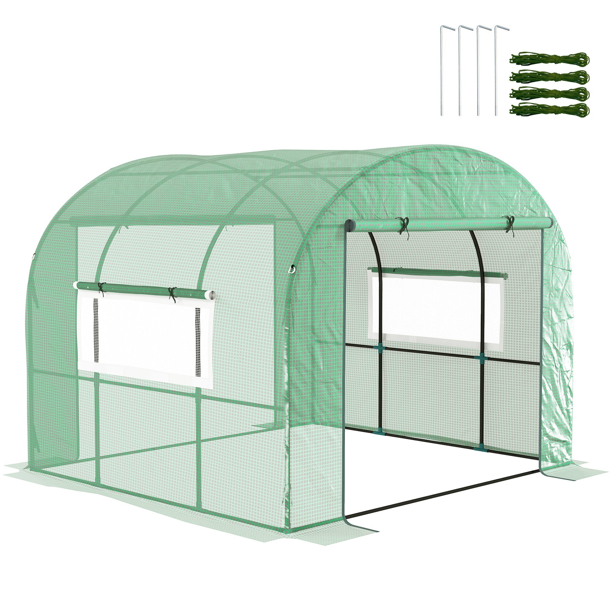 300 x 300cm Walk-In Polytunnel Greenhouse - Green