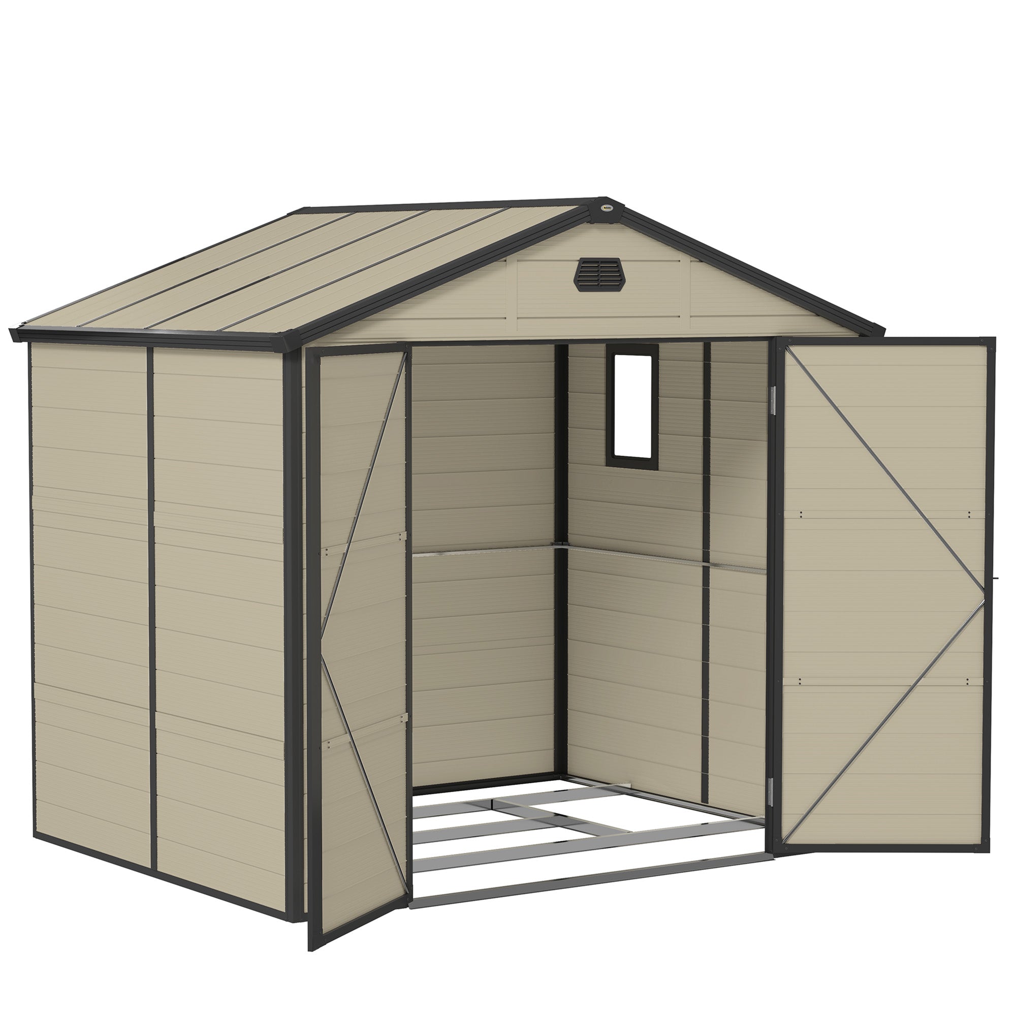 7.9ft x 6.2ft Aluminium Frame and Plastic Wall Shed, with Foundation - Cream White