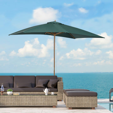 2 x 3m Wooden Garden Parasol Umbrella Outdoor Sun Shade Canopy, Green